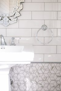 A snippet of all the gorgeous shapes and features in this powder room renovation